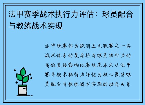 法甲赛季战术执行力评估：球员配合与教练战术实现
